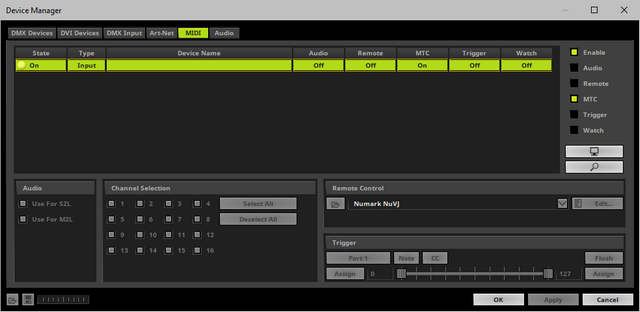 MIDI Device State On MIDI Device State On