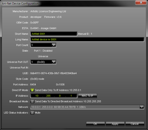 Art-Net Device Configuration