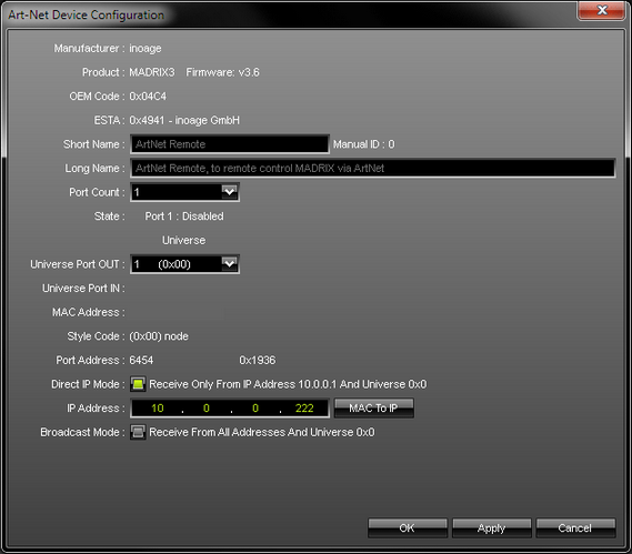 Art-Net Device Configuration