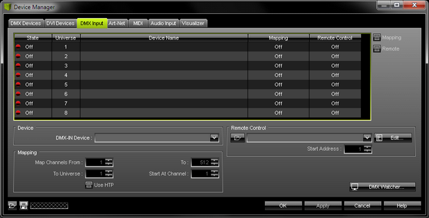 DMX Input Tab