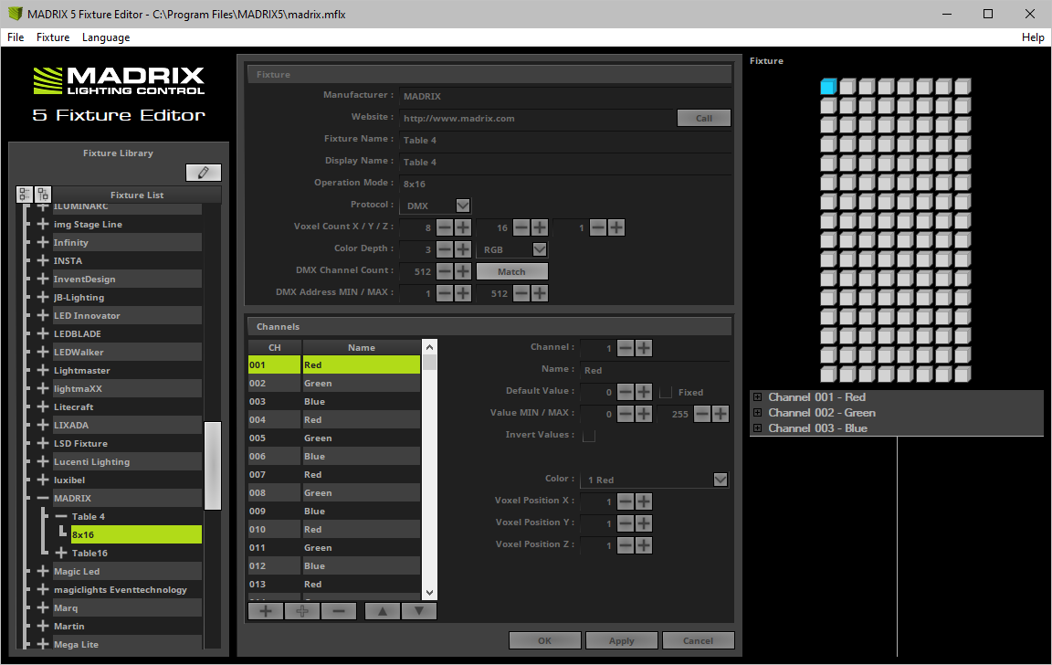 Fixture Editor window