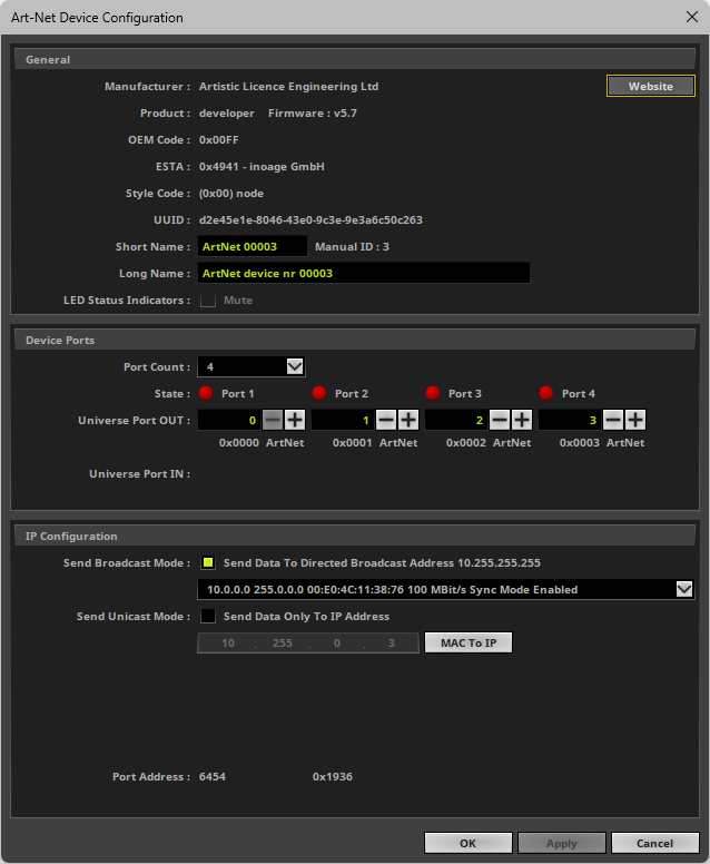 Art-Net Device Configuration