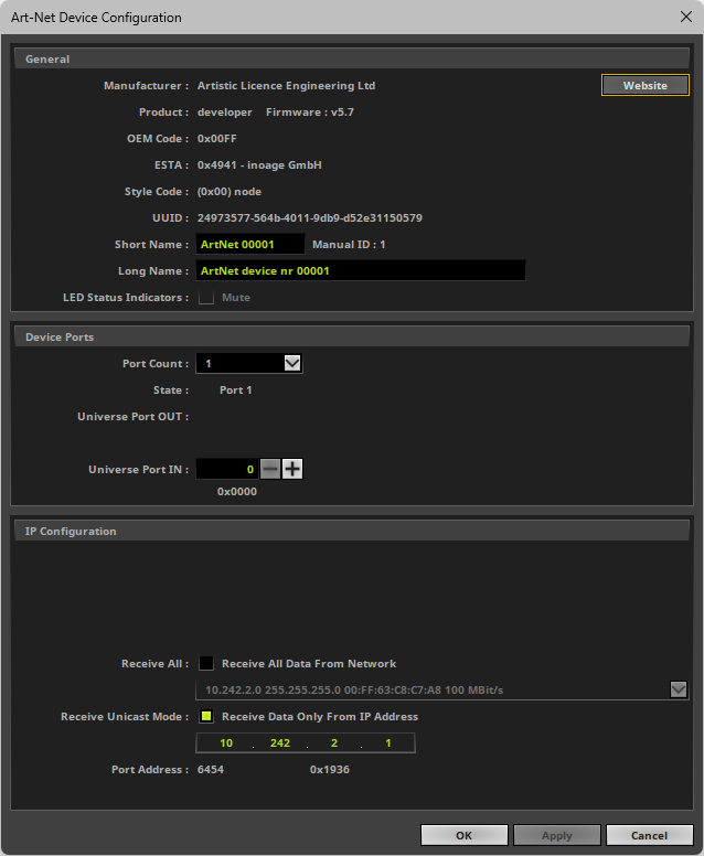 Art-Net Device Configuration