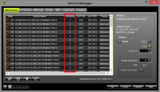 DMX Universe Settings For Several Art-Net Nodes